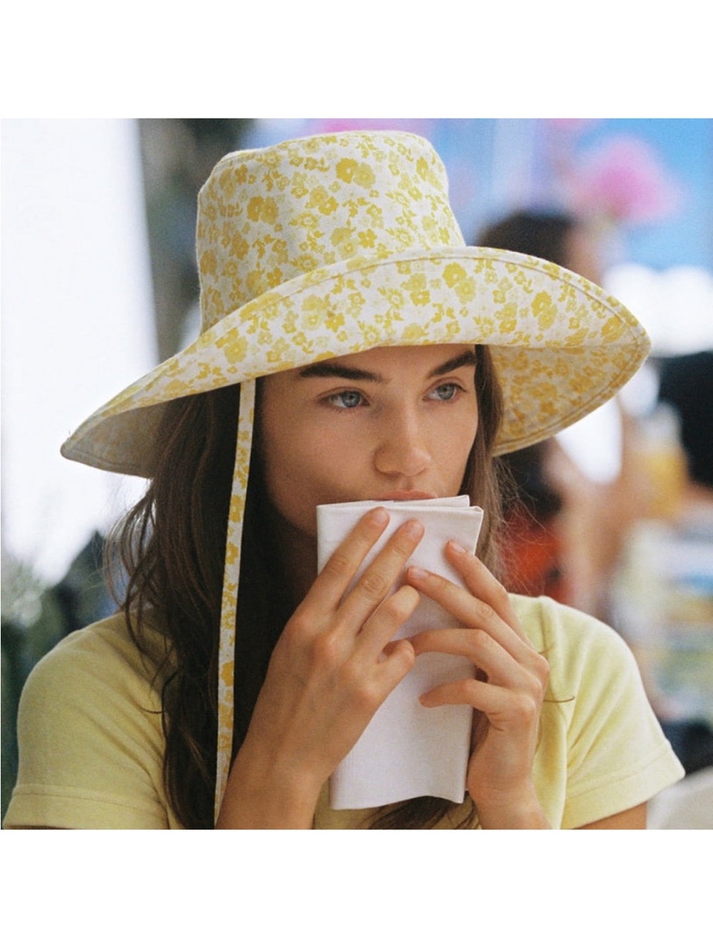 Lack of Color Yellow Floral Sun Hat with Chin Ties M/L